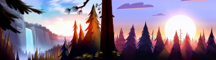 green tree artwork waterfall forest Gravity Falls multiple display 2k 4k