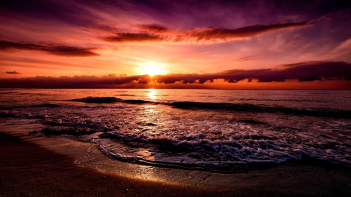 horizon sunset wave beach afterglow sea shore water 2k