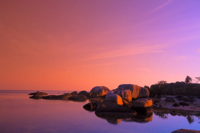 indonesia bangka belitung islands beach celestial body sunset 2k