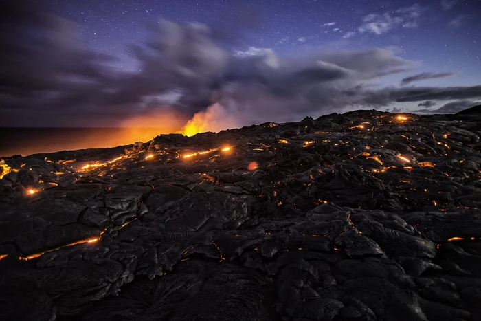 lava graphic wallpaper landscape nature volcano clouds sky 2k