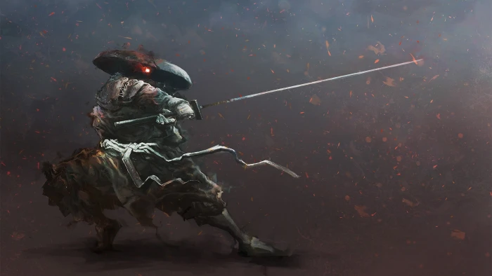 man in gray suit with sword painting artwork digital art samurai 2k