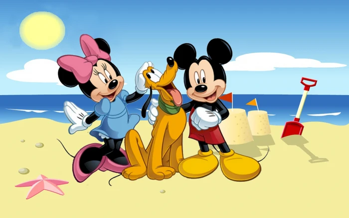 Mickey And Minnie Mouse With Pluto Beach Play In Sand Detskop Wallpaper Hd 2k