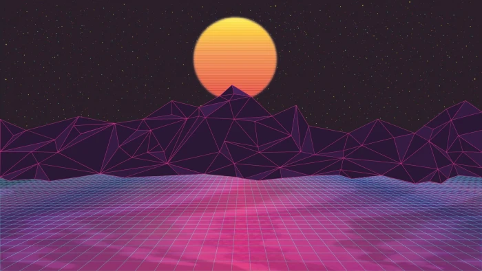 mountain illustration retrowave digital art purple dark background 2k