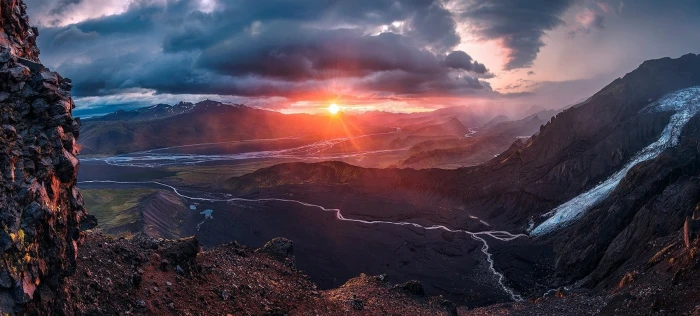 mountain under cloudy sky nature landscape sunset Iceland 2k