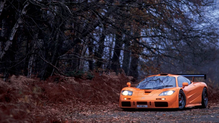 orange supercar McLaren trees fall supercars 2k