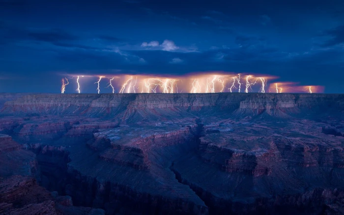 thunder storm landscape nature power in cloud sky 2k