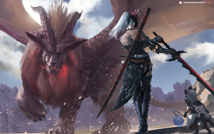 WLOP anime girls Monster Hunter World 2k