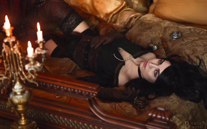 Women Cosplay Bed Black Hair Candle Collar Glove Long 2k