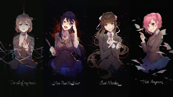 four female anime characters Doki Literature Club Monika 2k