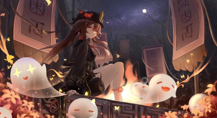 Genshin Impact anime girls Hutao ghost 2k