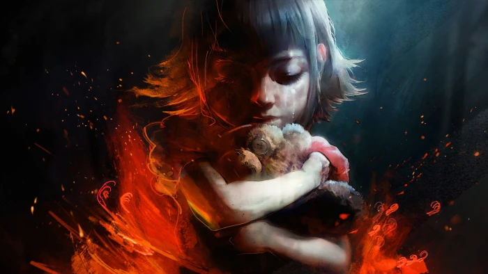 girl hugging plush toy painting League of Legends Annie 2k