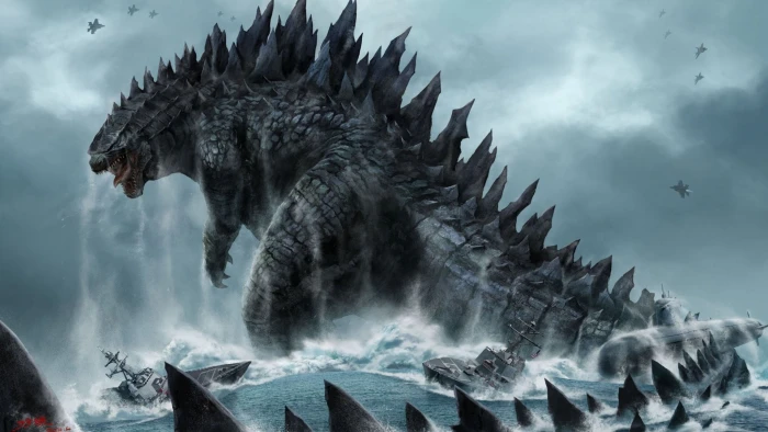 Godzilla wallpaper fantasy art digital creature boat 2k