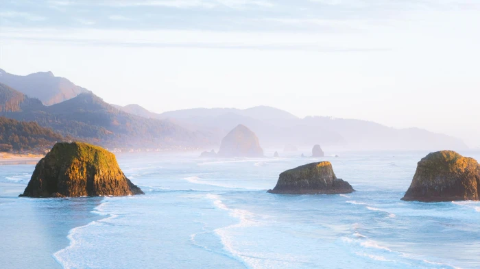 islets on coast wallpaper Ecola State Park Oregon Pacific Ocean 2k