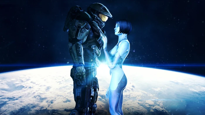 Halo Master Chief Cortana night two people real 2k