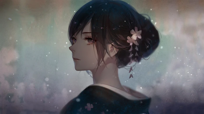 manga digital art anime girls yukata headshot one person 2k