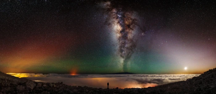 milky way landscape nature volcano clouds starry night Hawaii 2k