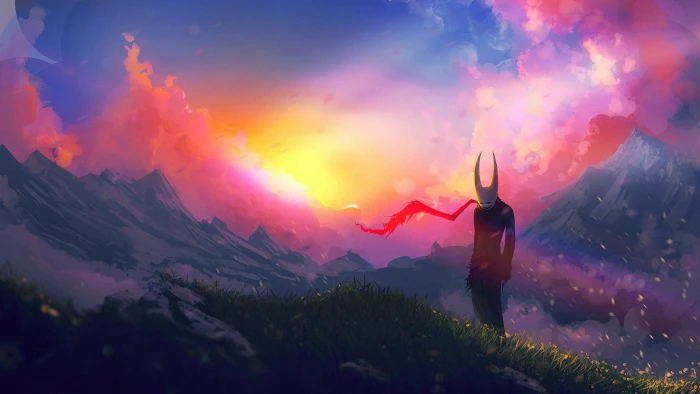 mountain digital wallpaper silhouette of creature during sunrise 2k