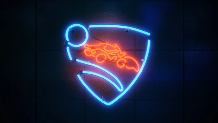 orange and blue shield neon light signage abstract rocketleague 2k