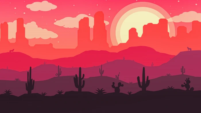red pink cactus art illustration landscape wasteland 2k 4k