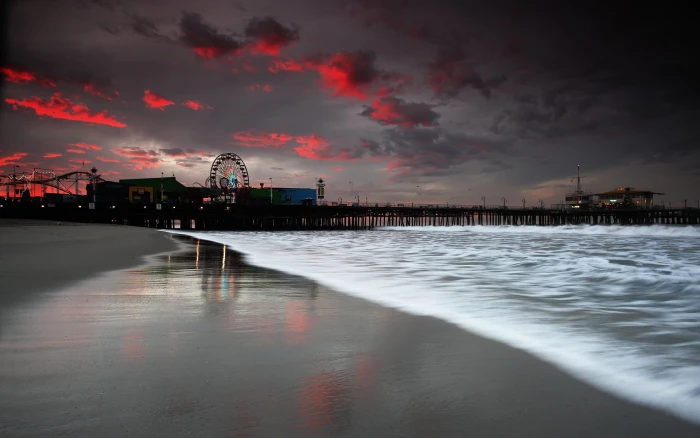 Santa Monica Pier At Sunrise black ferris wheel Cityscapes 2k