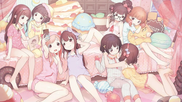 anime girls loli pyjamas pink pajamas candies original characters 2k
