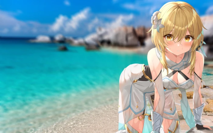 anime Lumine Genshin Impact Beach Sweetheart school uniform 2k