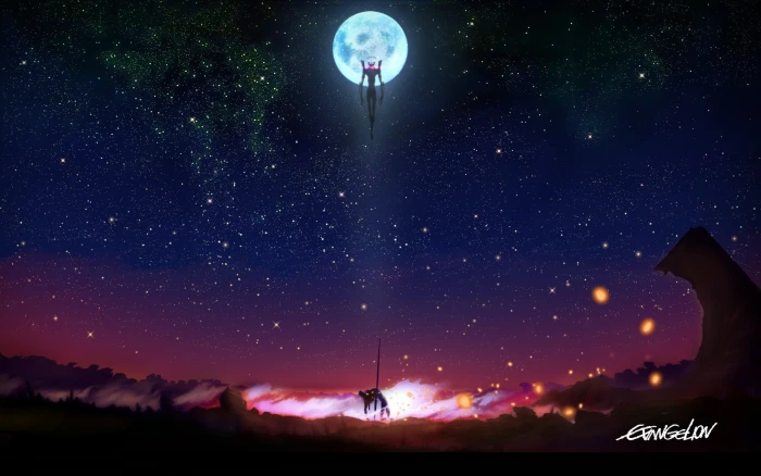 anime Neon Genesis Evangelion night astronomy star space 2k