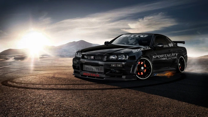 black Nissan GTR car Skyline GT R transportation 2k