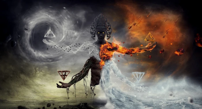 fire earth water and wind bender digital wallpaper fantasy art 2k