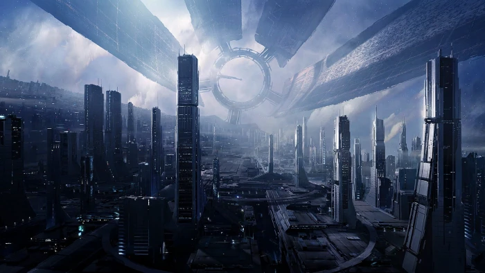 gray city buildings scale photo futuristic Mass Effect 2k