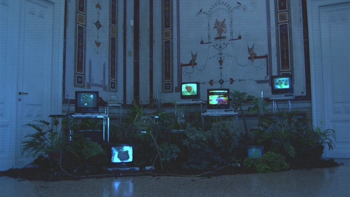 green leafed plant vaporwave VHS TV herbarium distortion 2k