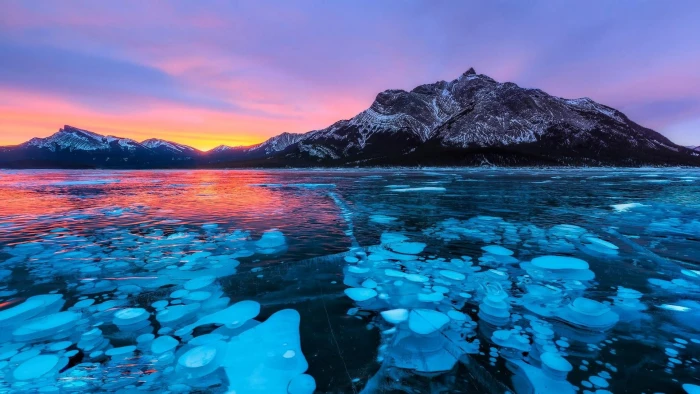 ice mountain lake alberta rocky mountains abraham bubbles 2k