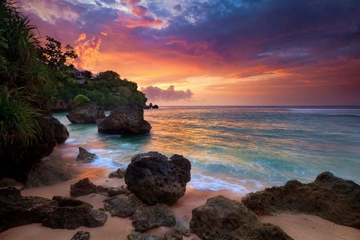 large black rock Bali Indonesia nature clouds tropical sea 2k
