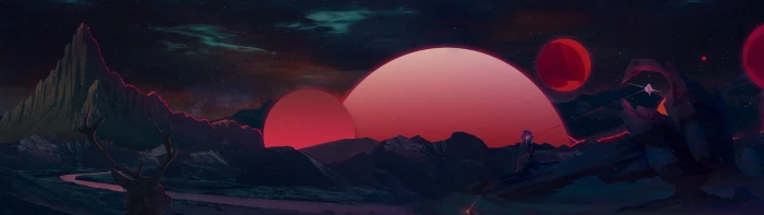 mountain illustration retrowave synthwave night red sky 2k 4k