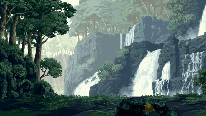waterfalls digital wallpaper art pixel pixelated 2k
