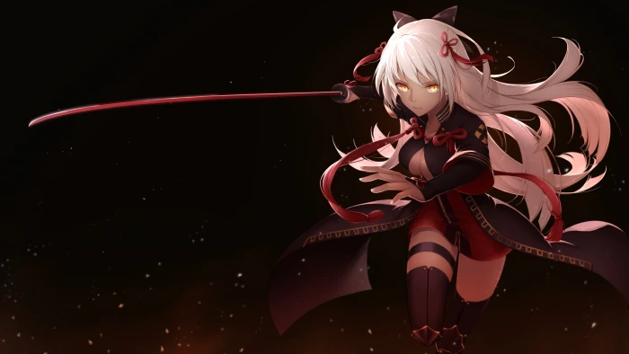 white haired female anime character with sword illustration Fate Grand Order 2k 4k