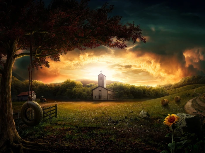 white church surrounded by trees clip art photoshop nature 2k