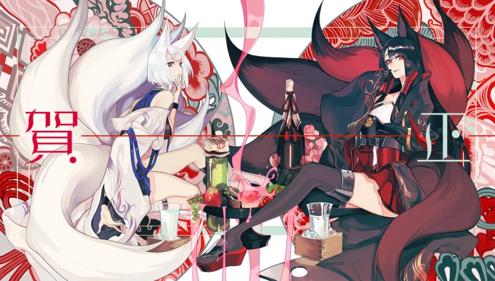 anime girls fox girl Akagi Azur Lane Kaga 2k