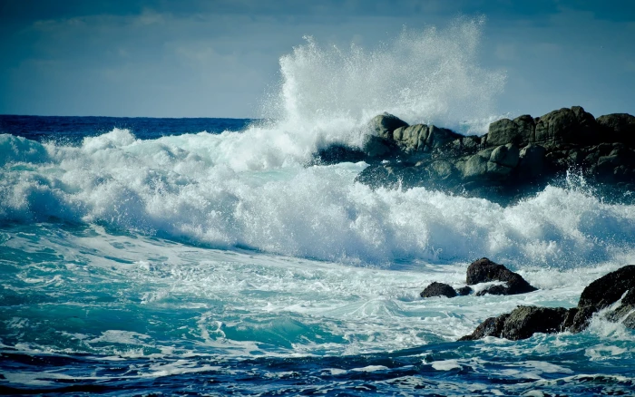 beach sea rock waves nature water motion power splashing 2k