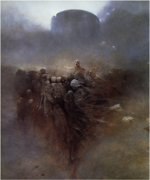 brown and black abstract painting Zdzis aw Beksi ski animal wildlife