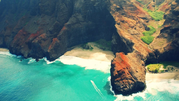 brown mountains and ocean beach landscape Hawaii sea summer 2k