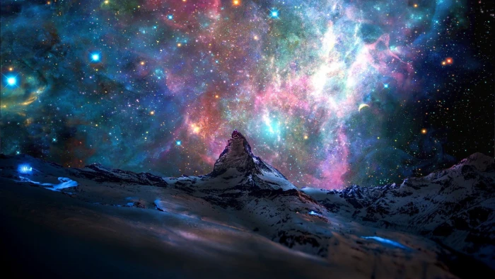 galaxy wallpaper cosmic ray illustration stars mountains nebula 77 2k