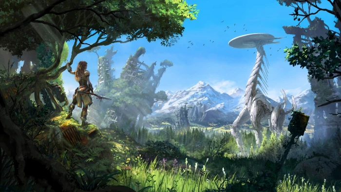 game application sci fi scene digital wallpaper untitled Horizon Zero Dawn 2k