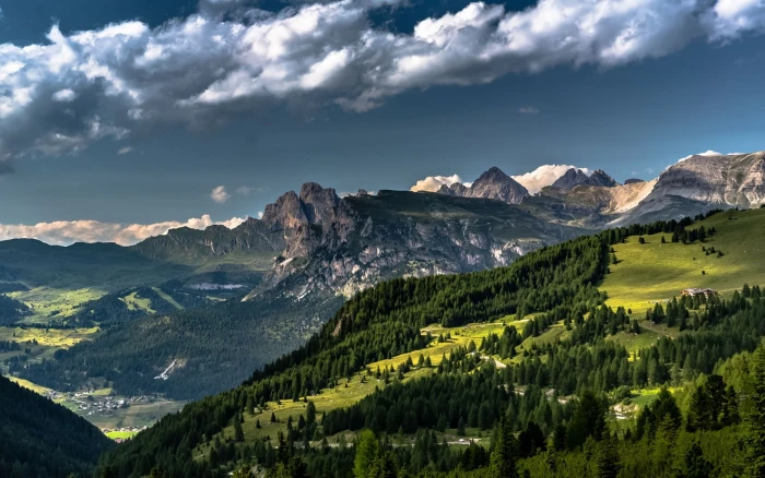 green trees nature landscape Dolomites mountains Alps forest 2k