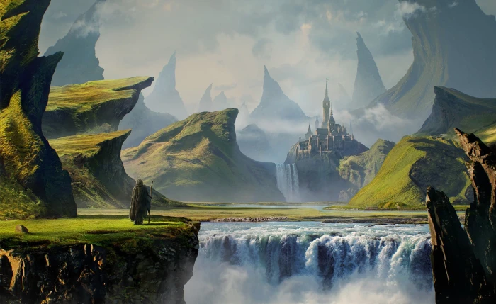 grim reaper standing on cliff digital wallpaper landscape art 2k