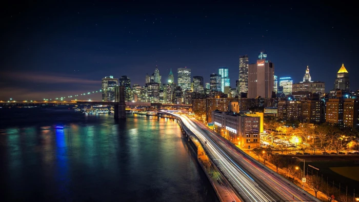 Manhattan dazzling night scenery city scape photograph 2k