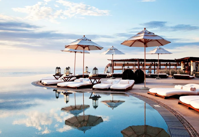 Pool Refections beach cottages with bed lot exotic hotel tropical 2k