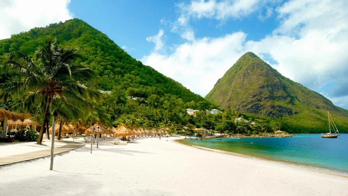 Saint Lucia Caribbean Sugar Beach Resort and Mountain Gros Piton sandy beach 2k