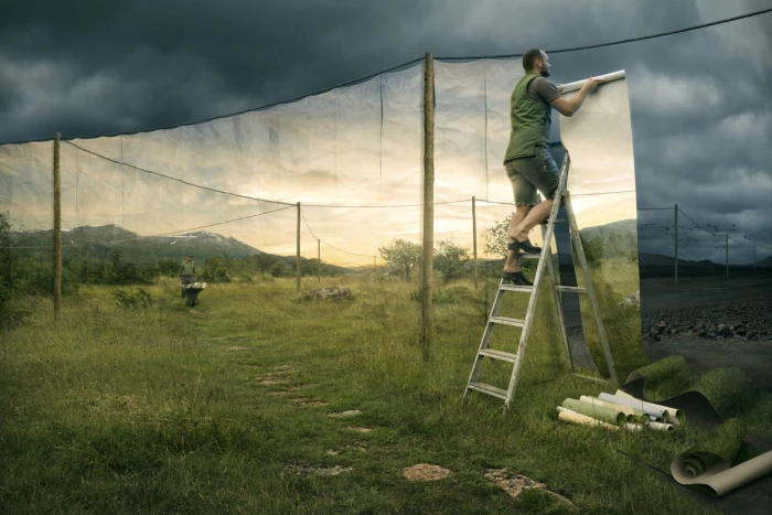 silver A frame ladder nature landscape Photoshop digital art 2k
