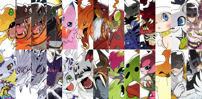 white red and green abstract painting anime Digimon Tri 2k